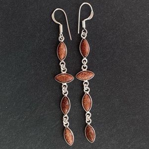 Sandstone Earrings Long dangle natural gem stone sterling silver